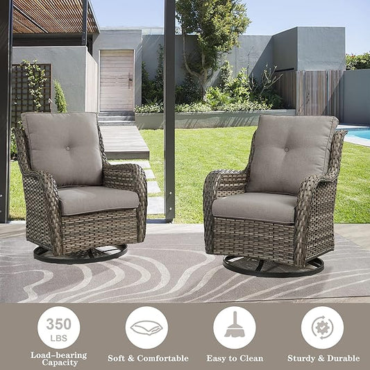 Belord 4 Pieces Patio Furniture Sets, Wicker Patio Swivel Glider Chair with Ottomans, Outdoor Furniture Set for Outside Porch, Deck, Balcony, Garden