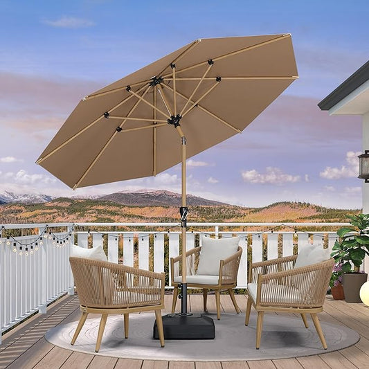 PURPLE LEAF 10 Feet Patio Umbrella with Base Outdoor Umbrella Round Market Umbrella for Table with Push Button Tilt & Crank and 8 Ribs Aluminum Pool Umbrella for Beach Patio, Taupe