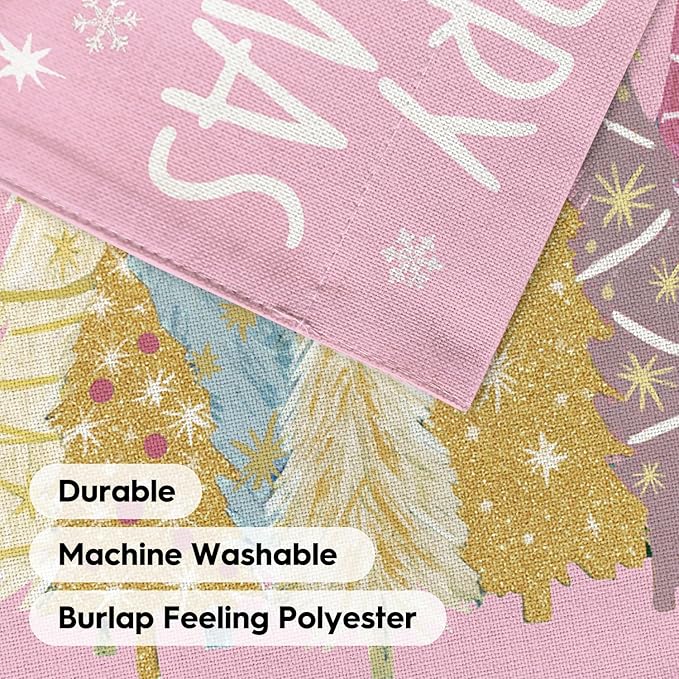 AVOIN colorlife Merry Christmas Garden Flag 12x18 Inch Double Sided Outside, Christmas Trees Winter Holiday Yard Outdoor Flag Pink