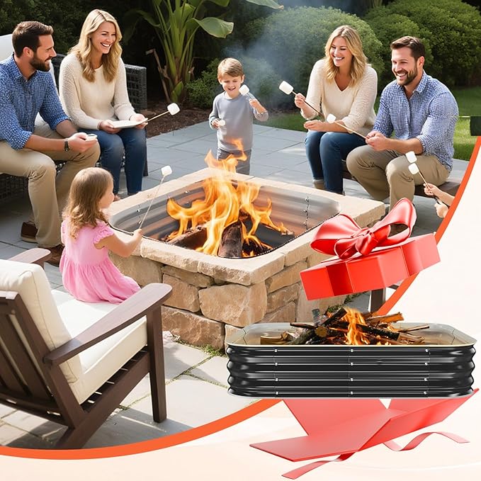 Fire Pit Ring,36in Heavy Duty Square Firepit for Outside,11'' Tall Galvanized Steel Wood Burning Bonfire Pits,Portable Outdoor Fireplaces for Backyard,Camping,Patio,Beach