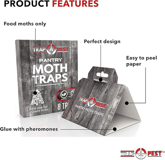 8 Pack Pantry Moth Traps- Safe and Effective for Food and Cupboard- Glue Traps with Pheromones for Pantry Moths