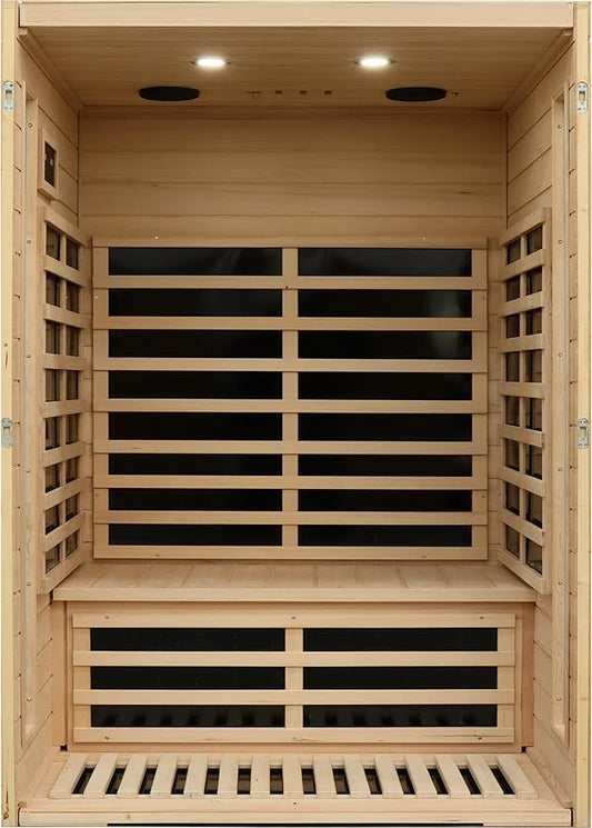 LTCCDSS Far Infrared Sauna 2 People, Low EMF Indoor Sauna for Home, Canadian Hemlock,43.2 * 38.3 * 73 in,1750W, 9 Low EMF Heaters,2 Bluetooth Speakers, 2 LED Reading Lights