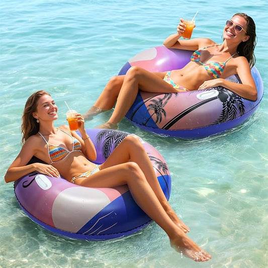 HeySplash Pool Tubes for Adult, 2 Packs 42 Inch Large Floats Tube Rafts with Handles, Inflatable Swimming Ring Lounge, Hawaii Fun Swim Floaties River Pool Beach Lake Party Decoration, Purple Sunset