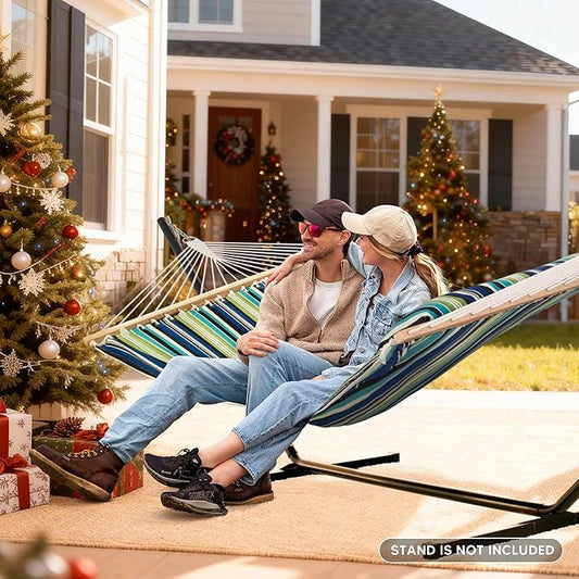 SUNCREAT 2 Person Hammocks for Trees, Lightweight Hammock for Outdoor, Patio, Garden, Backyard, Green Stripes