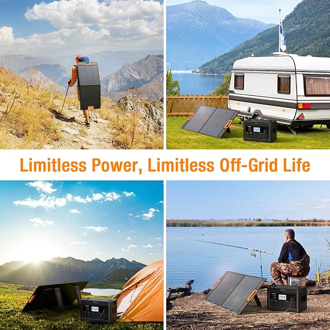 GRECELL Portable Power Station 2400W Solar Generator with 2 * 100W Solar Panel, 1843Wh UPS Backup LiFePO4 Battery Power Supply with 11 Outlets(4 2400W AC Outlets,2 PD100W) for Home CPAP Camping RV
