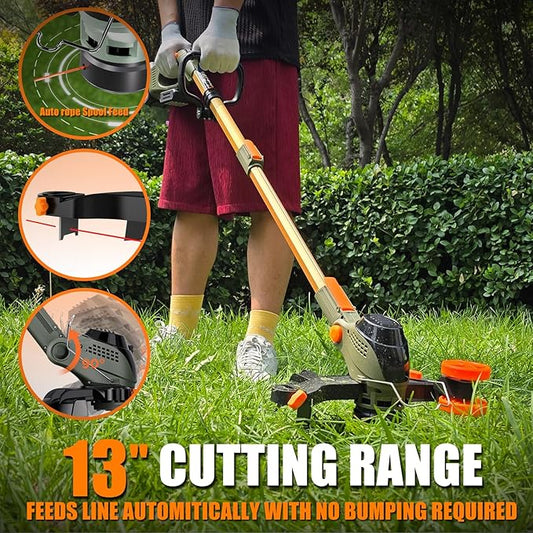 13-Inch String Trimmer Cordless,(2 x 21V 6.0Ah Batteries & Charger), Trimmer/Edger/Lawn Mower/Brush Cutter 4-in-1 + Leaf Blower Cordless, 5-Variable Speed & Turbo Mode/WEG21T