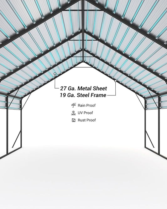20x20 FT Metal Carport Heavy Duty Car Ports Reinforced Frame, Galvanized Steel Roof and Enhanced Base All-Weather Outdoor Oversized Shelter for Cars, Bass Boats, Full-Sized Pickup Trucks, Tractors