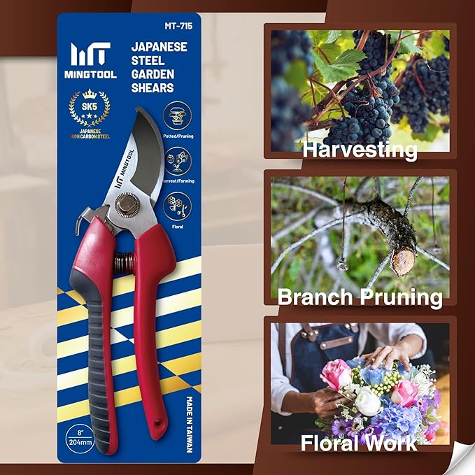 Bypass Pruning Shears,0.7-inch Cut Capacity, Professional Gardening Tools, Heavy-Duty Hand Pruners for Plants and Branches,Rust Resistant Steel Blade