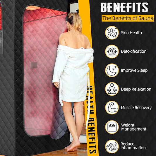 Portable Sauna for Home, Red Light Sauna Box with 2.6L Steamer, Personal Sauna with Big Sauna Chair, Remote Control, Oxford Fabric, 2.6’ x 2.6’ x 5.9’, Black, 1000W