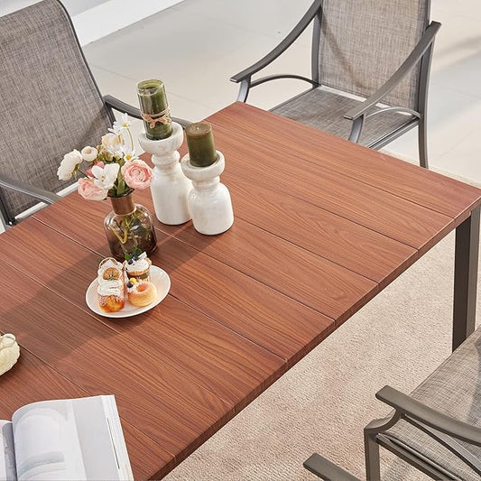 VICLLAX Outdoor Dining Table for 6, 63 Inch Rectangle Patio Dining Table for Outside Patio Furniture Deck Lawn Garden, Walnut