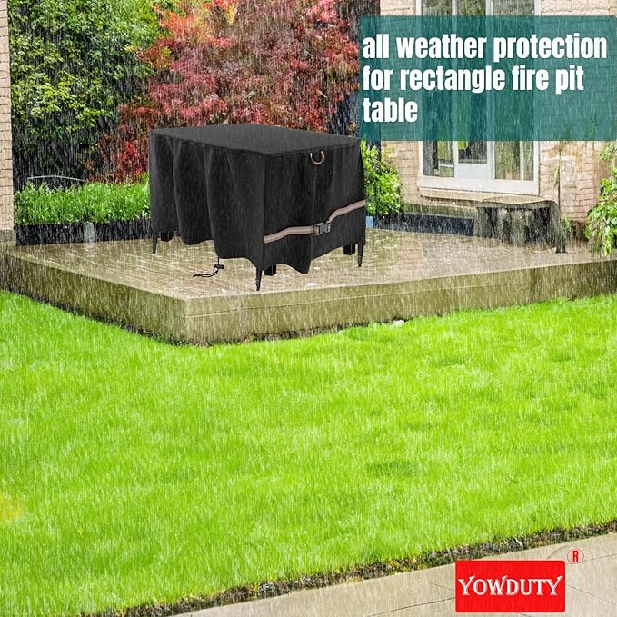 Rectangular Propane Gas Fire Pit Table Cover 48x28x24 In, Waterproof Heavy Duty 600D Rectangle Outdoor Fireplace Cover 48 In, All-weather Protection For Patio Firepit Table 45-48 In
