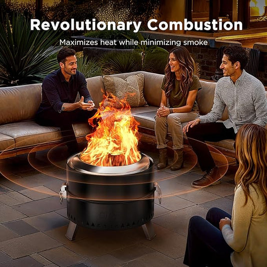 Ciays Smokeless Firepit, 21 Inch Fire Pit for Camping with Patented Technology, Portable Fire Pit for Outside with Steel Grill Rack, Fire Poker, and Bag, Easy Setup and Storage, Wood Burning (Black)
