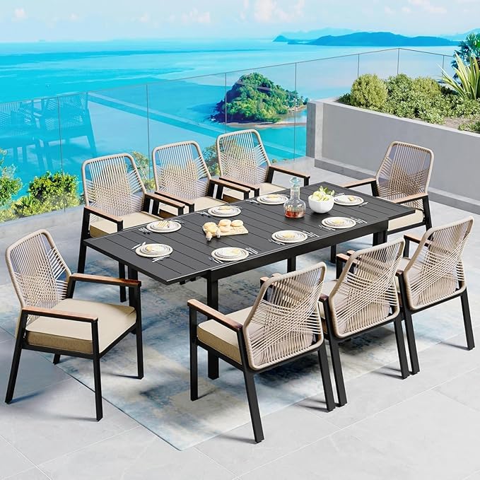61"-87" Patio Dining Table for 6-8,Expanded Patio Table,E-Coating and Powder Coating Steel Frame Metal Outdoor Patio Table for Garden Backyard Lawn Yard