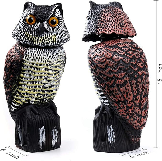 Hedoc 2 Pack Fake Owl Decoys to Scare Birds Away(15 inch), Rotating Head Sculptures, Nature Enemy Scarecrow Plastic Statues, Pest Repellent,Pigeon Deterrent Outdoor Yard, Garden Protectors