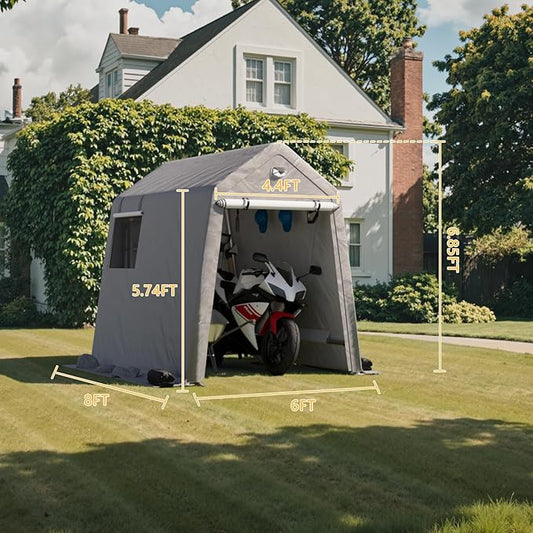 6x8 FT Outdoor Storage Shed, Portable Outdoor Storage Shelter with Roll Up Zipper Door and Vent Windows, Silver Grey