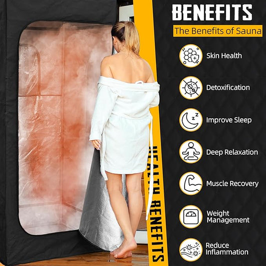 Portable Sauna for Home, 2.6L Steamer Portable Steam Sauna for Home, Personal Sauna with Big Sauna Chair, Remote Control, Oxford Fabric, 2.6’ x 2.6’ x 5.9’, Black, 1000W
