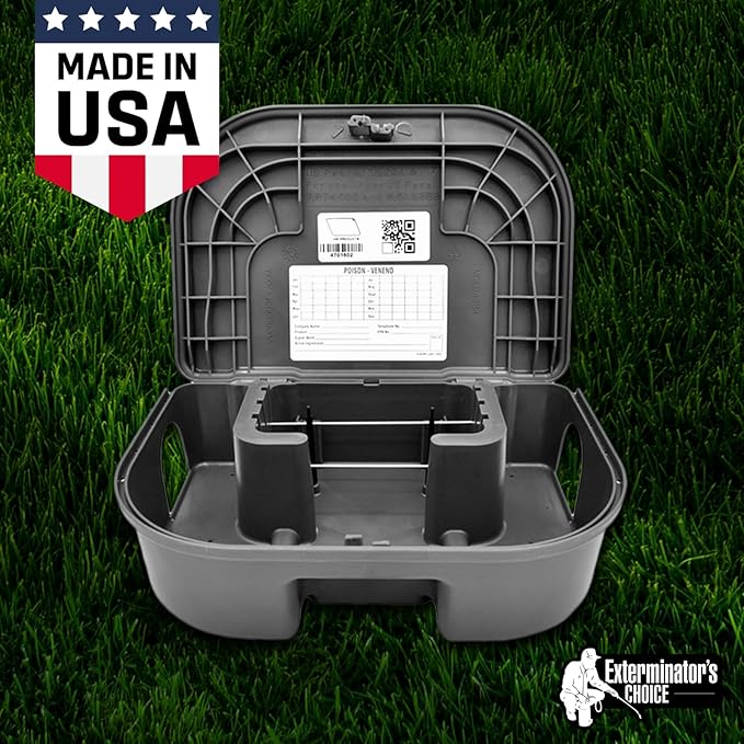 Exterminators Choice Heavy-Duty Mice Bait Station Kit - Compact Low-Profile Design for Indoor & Outdoor Use - Secure Locking & Bait Station Key - 2-Pack, 4.75in x 3.5in x 1.25in