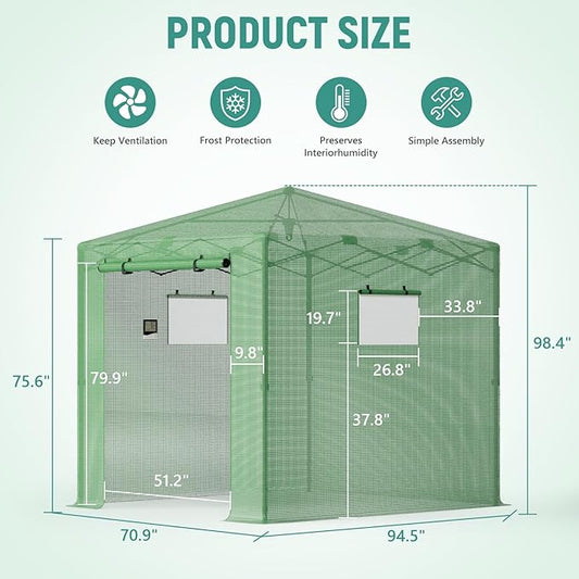Pop Up Greenhouse, 8x6 FT Pop Up Green House for Outdoors, Portable Greenhouses, Walk-in Greenhouses, Popup Greenhouse Kit, Easy Set Up