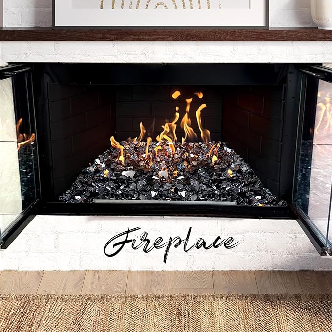 20 Pounds Fire Glass 1/2 Inch High Reflective Tempered Firepit Glass Rocks for Fireplace, Fire Pit Table, Fire Bowl and Landscaping (Onyx Black)