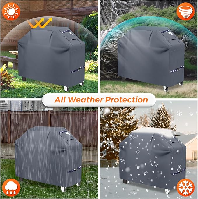 Kiafmol Grill Cover for Outdoor Grill 600D Heavy Duty 64Inch Waterproof,UV & Fade Resistant,BBQ Cover with Adjustable Straps,BBQ Grill Cover for Weber,Blackstone,Charbroil etc,Grey