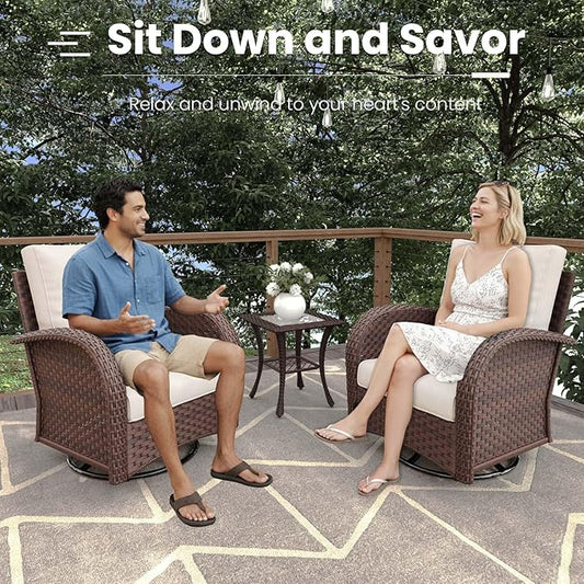 6 Pieces Patio Furniture Sets, Wicker Rattan High Back Outdoor Swivel Rocking Chairs Set with Side Table