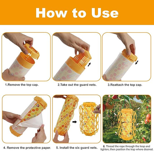 3 Pack Upgraded Wasp Trap Outdoor Hanging, Carpenter Bee and Hornet Catcher, Reusable Yellow Jacket Trap with Bait Reservoir, Bee Killer and Wasp Catcher for Outside (Orange)