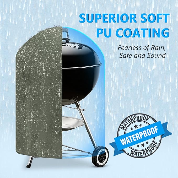 HomWanna 22 Inch Kettle Grill Cover - Superior Charcoal Cover for Weber Original and Master Touch - 600D Outdoor BBQ Cover for 22 Inch Weber Grills and More