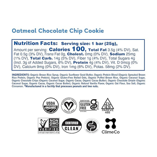 GoMacro Kids MacroBar Organic Vegan Snack Bars - Oatmeal Chocolate Chip Cookie (0.90 Ounce Bars, 7 Count)