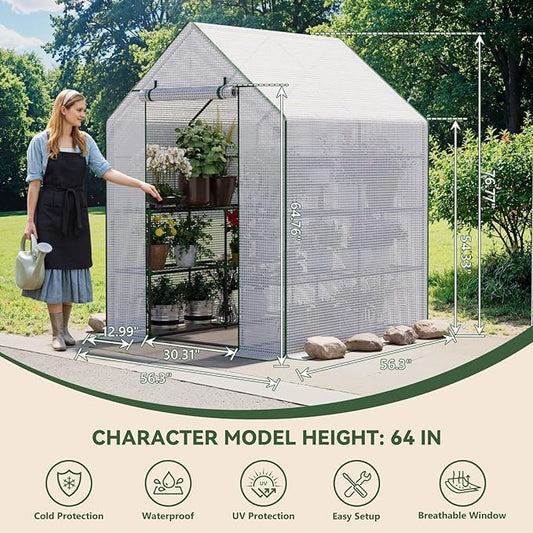 Greenhouse for Outdoors, Small Greenhouse, Walk-in Greenhouses with 3 Tiers 8 Shelves, PE Cover, Heavy Duty Plant Greenhouses for Garden and Backyard
