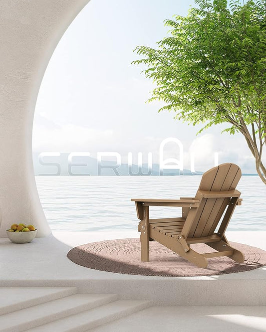 SERWALL Folding Adirondack Chair for Patio Garden Outdoors Fire Pit Chair- Brown