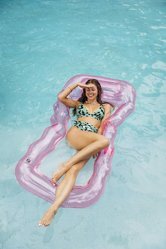 FUNBOY Clear Inflatable Mesh Pool Lounger Mesh Water Hammock with Built-in Pillow 70" Pool Hammock Float for Adults Swimming Pool Accessories & Tanning Pool Lounger Float for Pool Party & Summer