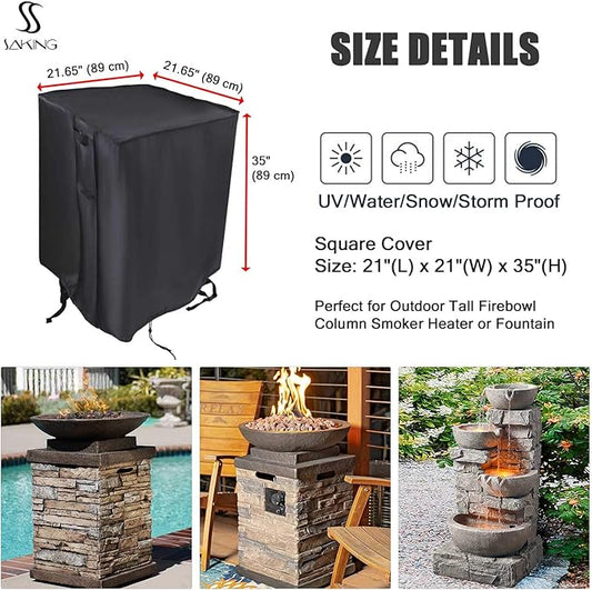 Saking Fire Column Cover, 21 Inch Square Fire Pit Covers for Outdoor Gas Firepit, Waterproof Patio Fireplace Cover - 21 x 21 x 35 Inch