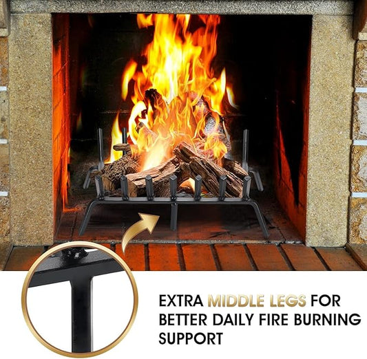 G GOOD GAIN Fireplace Grate with Ember Retainer, 24" Heavy Duty Cast Iron Indoor, Chimney Hearth Wood Stove Burning Rack Holder,1/2” Bar Fire Place Asseccories for Outdoor, Fire Pits, Camping