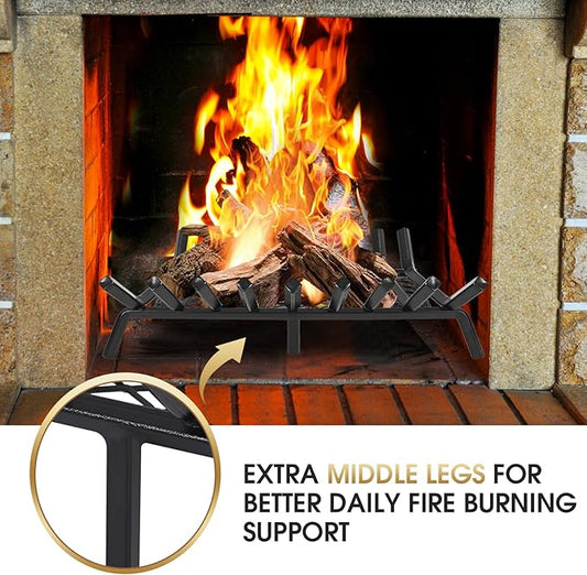 G GOOD GAIN Fireplace Grate with Ember Retainer, 30in Heavy Duty Steel Indoor, Chimney Hearth Wood Stove Burning Rack Holder,1/2 Bar Fire Place Asseccories for Outdoor, Fire Pits, Camping.