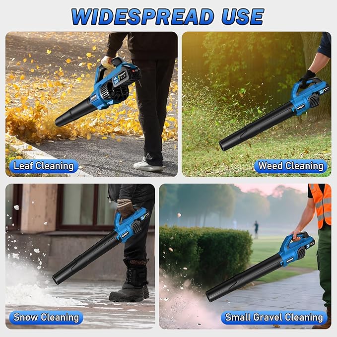 RYAHT Leaf Blower Cordless, 21V Powerful Electric Leaf Blower with 2 X 4.0Ah Batteries and Charger, 2 Speed Modes, Handheld Lightweight Leaf Blowers for Lawn Care, Patio, Dust, Blowing Leaves, Blue