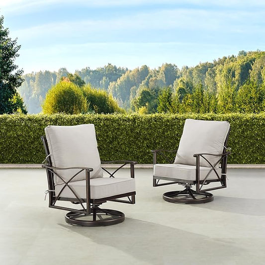 Oakland Living Pair of Black Aluminum Patio Deep Seating Swivel Rocker Club Chairs with Light Grey Cushions