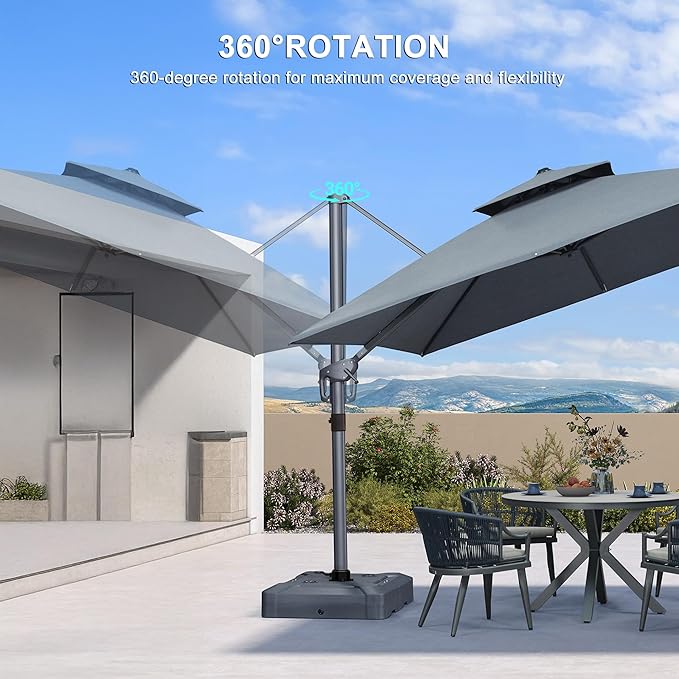 PURPLE LEAF 10 FT Cantilever Umbrella Outdoor Patio Umbrella, Large Offset Square Umbrella, Windproof Heavy Duty Hanging Outside for Patio, Mist Grey