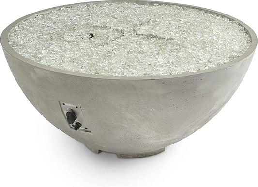 Outdoor GreatRoom Co Propane Fire Pit Table - Cove Gas Fire Pits for Outside Patio - 42 Inch Round Edge Bowl Concrete Firepit Fire Table, Glass Tabletop Cover, Tempered Clear Glass Gems, 105,000 BTU
