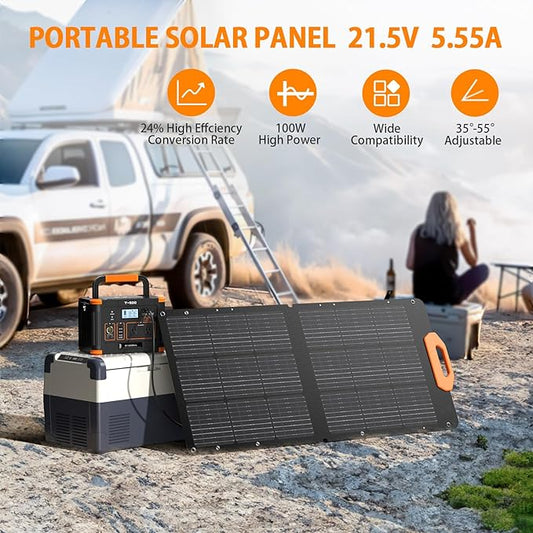 GRECELL 100W Solar Panel, 21.5V Portable Foldable Solar Panel 24% High Efficiency with Fast Charger and Adjustable Kickstand for Power Station, Solar Cell Charger for Outdoor Camping RV Van Travel