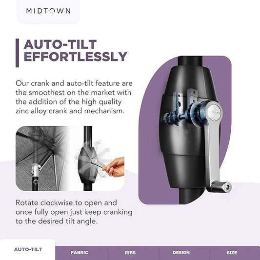 Midtown Umbrellas 10-Year-No-Fade - 6 Ft - UV Proof Sunny Stripes Polyester Fabric - Umbrella Outdoor Patio, Aluminum Frame Large Patio Umbrella for Garden, Pool & Deck - Black Pole