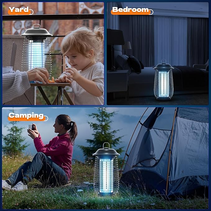 Bug Zapper Indoor & Outdoor, 4200V Electric Mosquito Zapper, 10 Years Lifespan, 6.5ft Power Cord, Waterproof, Fly Trap Mosquito Trap, Fly Killer Fly Zapper for Home, Patio, Kitchen, Backyard, Camping