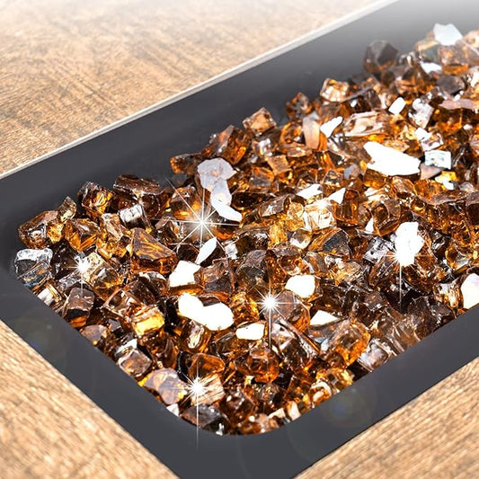 GASPRO 10 lbs Fire Glass for Propane Fire Pit, 1/2-Inch Reflective Fireplace Glass Rocks for Fire Pit Table, Copper