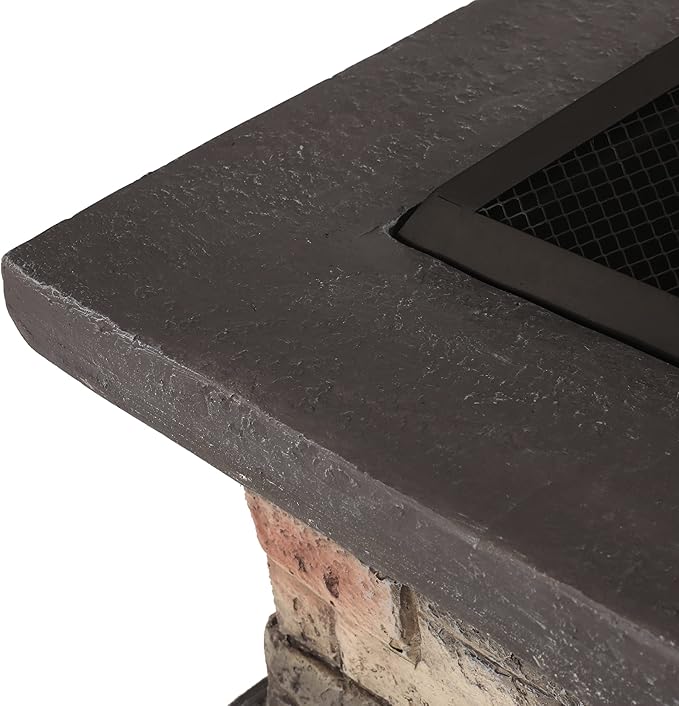 29 Inch Fire Pits for Outside Wood Burning, MGO Square Firepits for Outside, Wood Burning Fire Pit for Camping, Garden, Backyard, Bonfire Party, Stone Gray