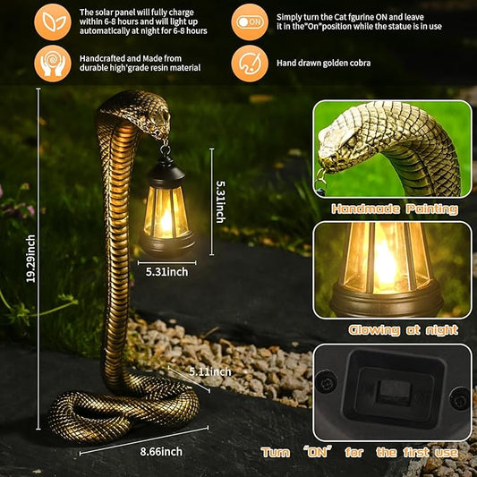 QZJDDZSW 19.29'' Garden Outdoor Statues Snake with Solar Lantern,Lawn Decor Snake Statue for Patio,Balcony,Yard Ornament - Unique Housewarming Gifts,Haunted House Prop and Christmas Decorations