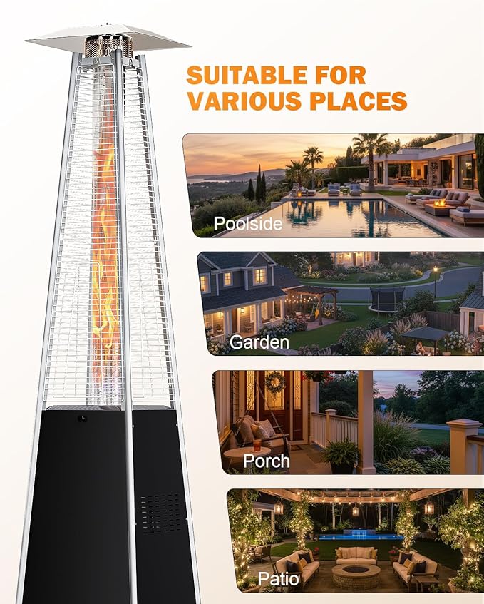 Pyramid Patio Heater for Outdoor Use, 48000 BTU Fast Heating Propane with Wheels & Weatherproof Cover, Triple Protection System Outdoor Heaters for Patio, Yard, Pool, Garden (2 Black Heater)