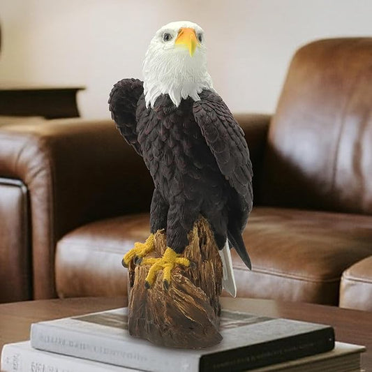 VV-Ladybug Garden Sculpture Hand-Painted Bald EagleResin Statue 14.2 Inch Tall with Stump Base Realistic Feather Texture & Vivid Postures for Home Office Yard Ornament