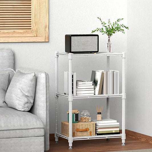 450 lbs Wire Storage Shelving 3-Tier Utility Shelving Unit Steel Organizer Wire Rack for Home,Kitchen,Office,White (11.8" D x 17.7" W x 26.4" H)