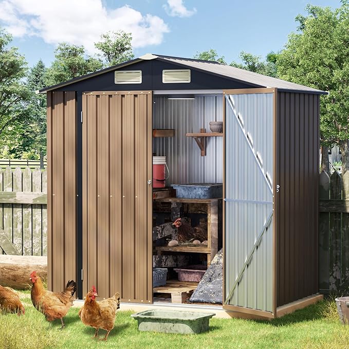 6x4 FT Outdoor Metal Storage Shed, Double Doors,with Frame Floor,Tool Shed for Garden, Patio, Backyard Brown