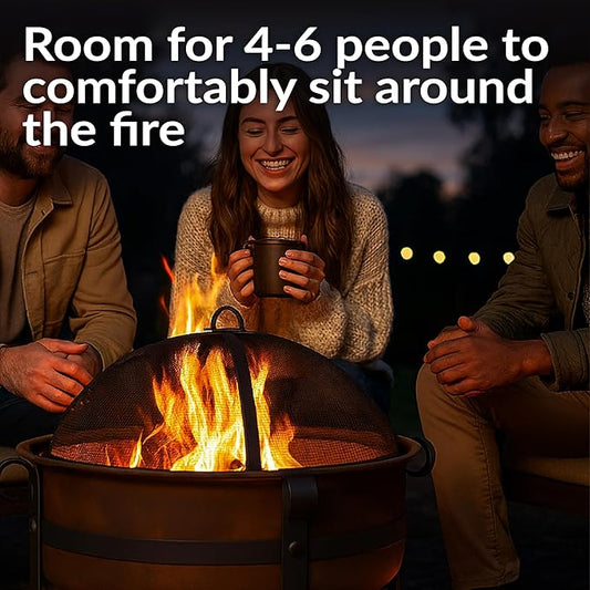 Sunnydaze 29-Inch Wood-Burning Outdoor Fire Pit - Bronze Cauldron Wood Fire Pit for Outside - Includes Poker and Spark Screen
