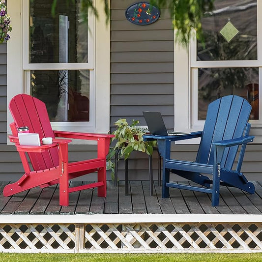 Adirondack Chair Set of 8, HDPE Folding Adirondack Chair with Multifunctional Cup Holder, Weather Resistant Fire Pit Chair for porches, patios, poolsides, Decks.